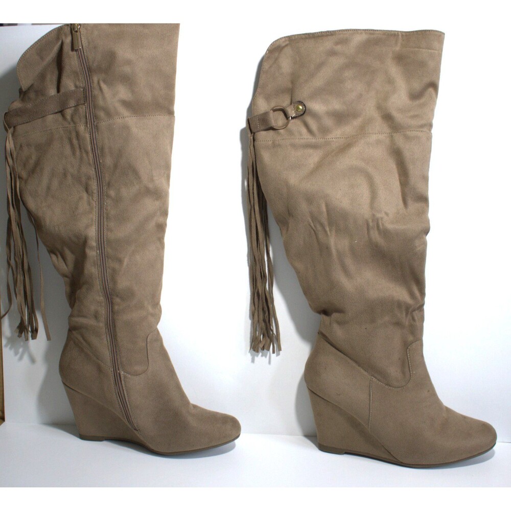 Celebrity Pink Womens Size 10 Knee High Wedged Heel Boots Brown Faux Suede